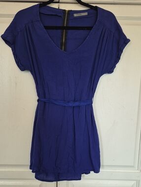 Smart Set Cobalt Blue V-Neck Short Sleeve Tunic with Waist Tie Y2K